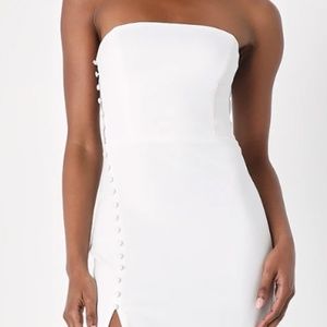 Lulu's White Strapless Bodycon Midi Dress